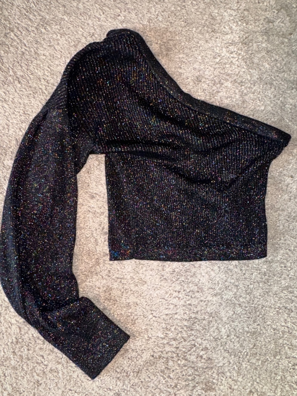 BCBGeneration Black Sparkle One-Shoulder Sweater